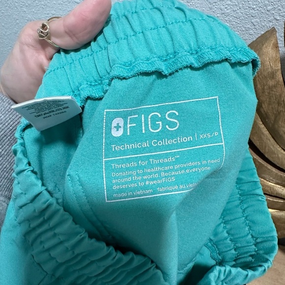 Figs Zamora Teal Green Jogger Pants with Navy Drawstring Size XXS - Picture 3 of 10